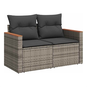 Bowery Hill PE Rattan Powder-Coated Steel & Acacia Wood Garden Sofa in Gray