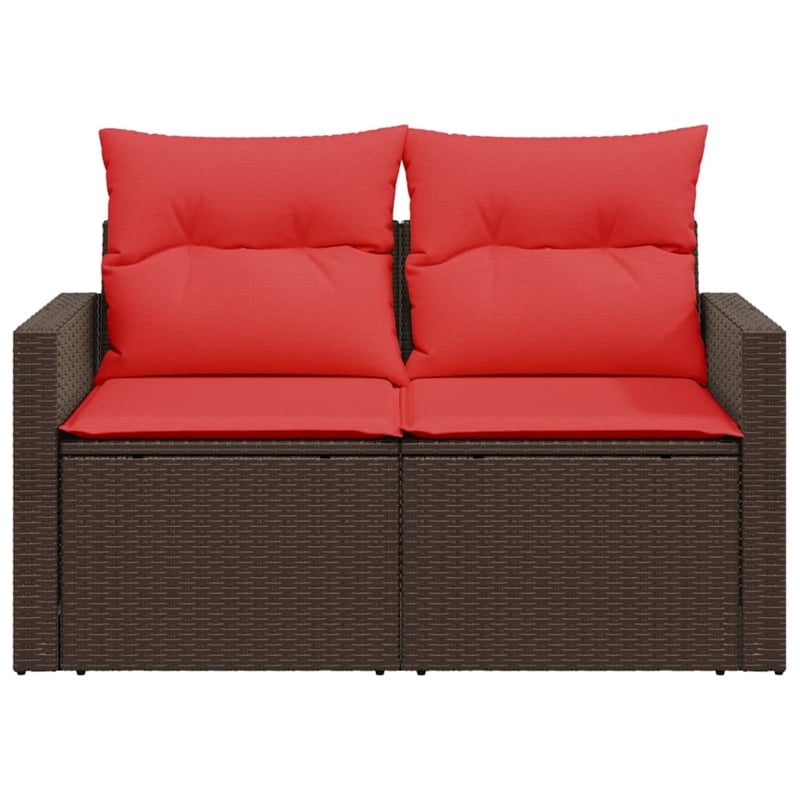 Bowery Hill 2-Seater Brown Poly Rattan Patio Sofa With Cushions