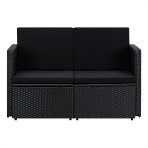 Bowery Hill 2-Seater PE Rattan & Powder-Coated Steel & Polyester Sofa in Black