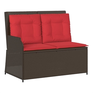 Bowery Hill Poly Rattan And Powder-Coated Steel Reclining Patio Bench in Brown