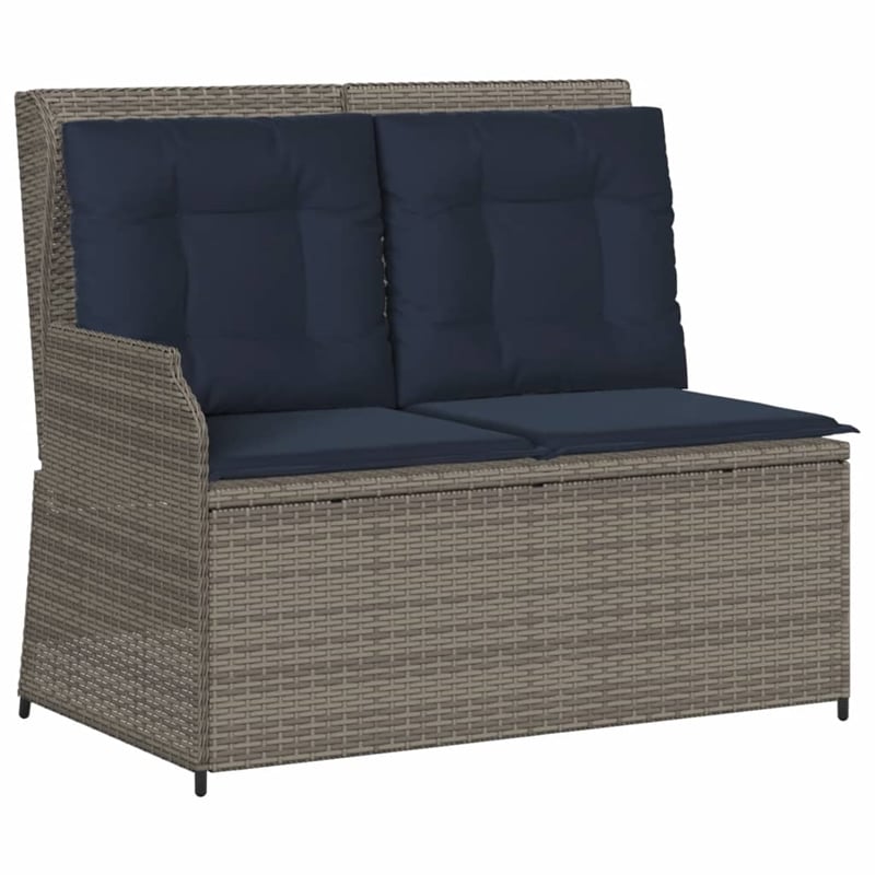 Bowery Hill Contemporary Synthetic Poly Rattan Reclining Patio Bench in Gray