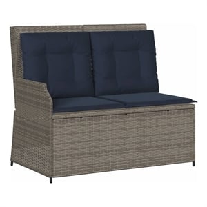 Bowery Hill Contemporary Synthetic Poly Rattan Reclining Patio Bench in Gray