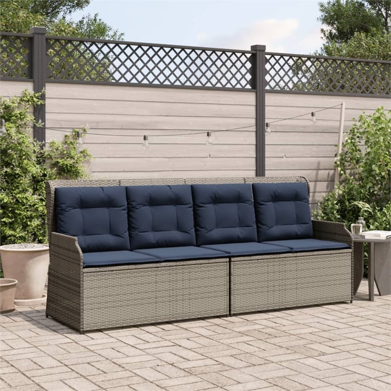 Bowery Hill Contemporary Synthetic Poly Rattan Reclining Patio Bench in Gray