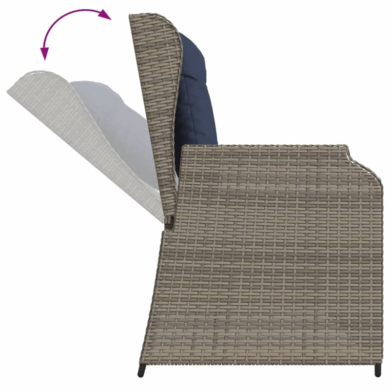 Bowery Hill Contemporary Synthetic Poly Rattan Reclining Patio Bench in Gray