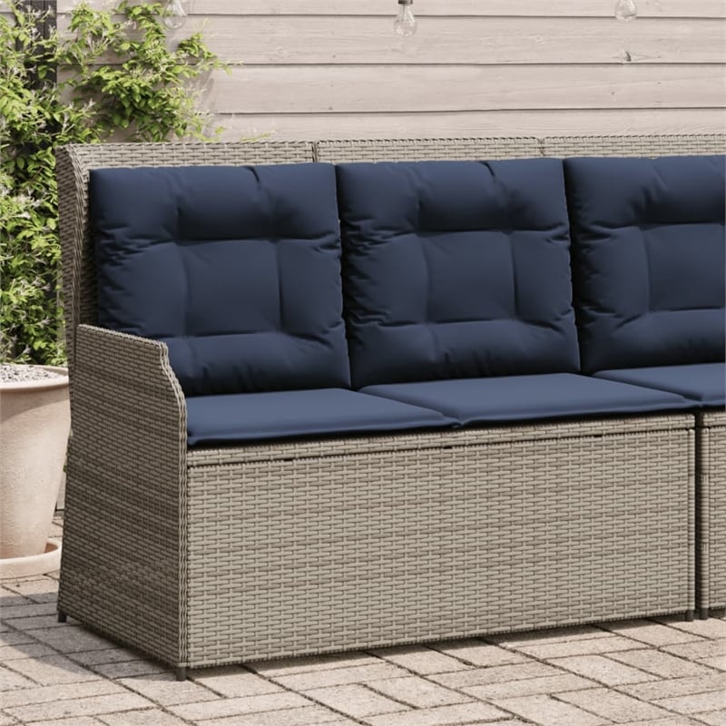 Bowery Hill Contemporary Synthetic Poly Rattan Reclining Patio Bench in Gray