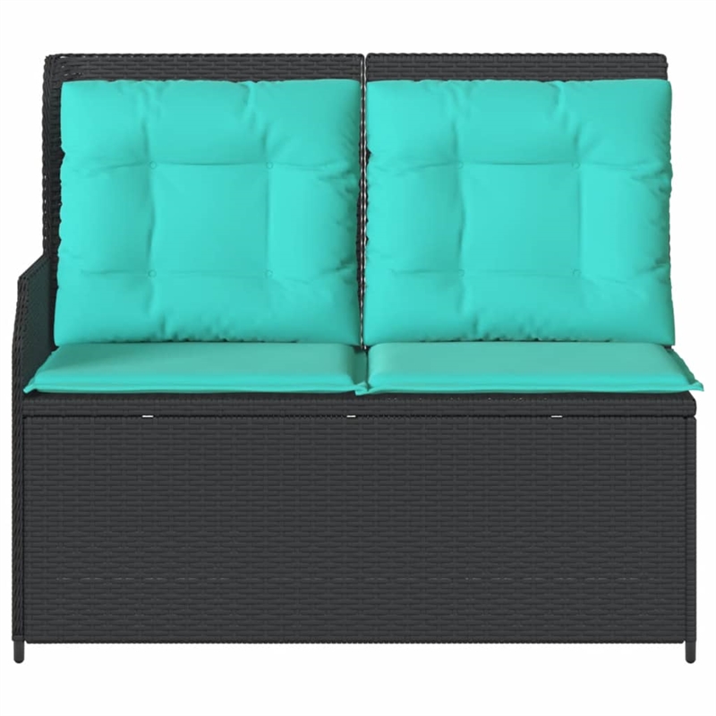 Bowery Hill 2-Seater PE Rattan Reclining Patio Bench in Black And Turquoise