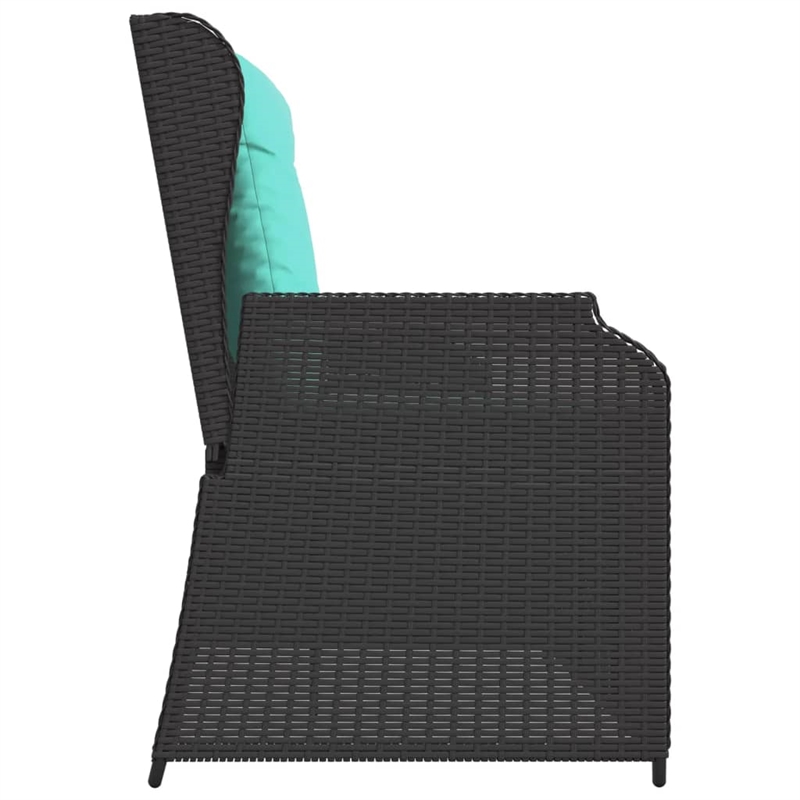 Bowery Hill 2-Seater PE Rattan Reclining Patio Bench in Black And Turquoise
