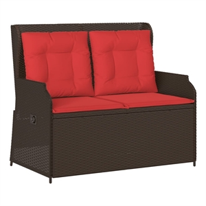 Bowery Hill 2-Seater Rattan Reclining Patio Bench With Removable Covers - Brown