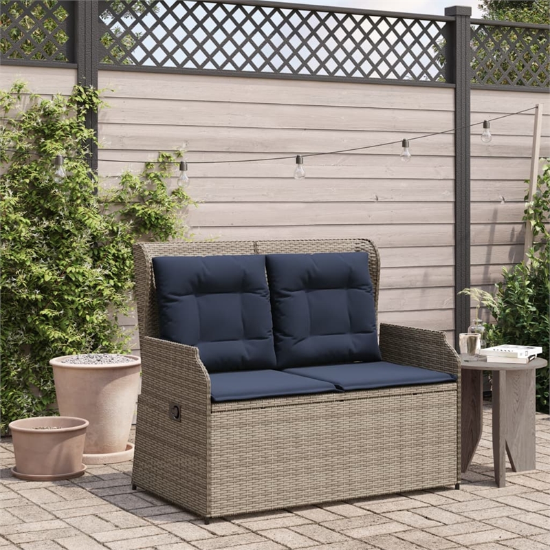 Bowery Hill Contemporary Reclining Patio Bench in Gray And Navy Blue
