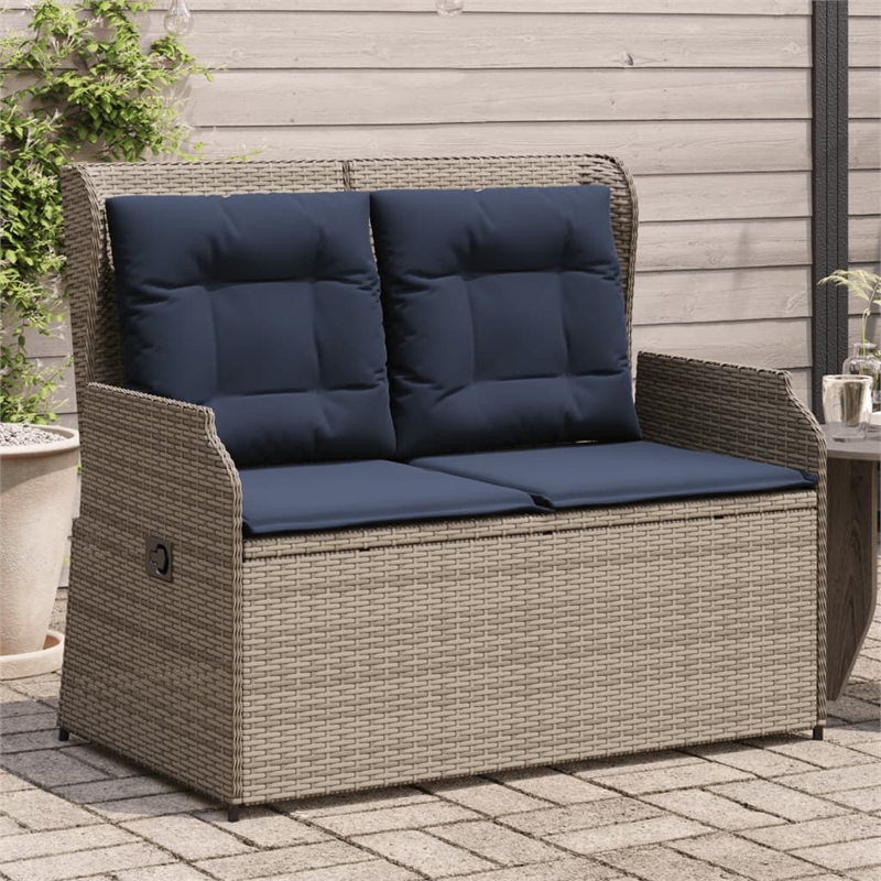 Bowery Hill Contemporary Reclining Patio Bench in Gray And Navy Blue