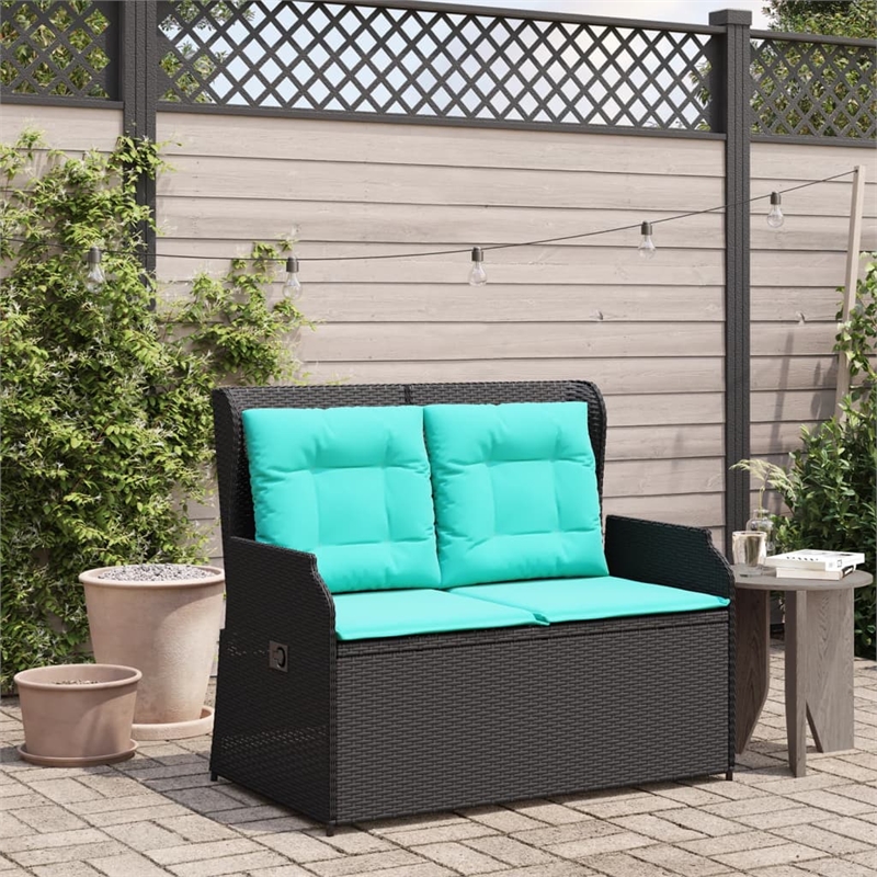 Bowery Hill Contemporary Reclining Patio Bench in Black And Turquoise