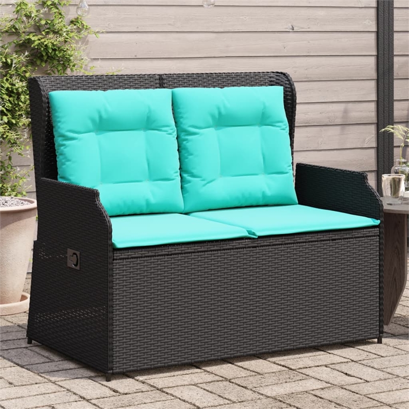 Bowery Hill Contemporary Reclining Patio Bench in Black And Turquoise