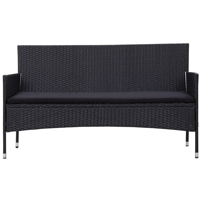 Bowery Hill 3-Seater Poly Rattan Patio Sofa With Cushions in Black