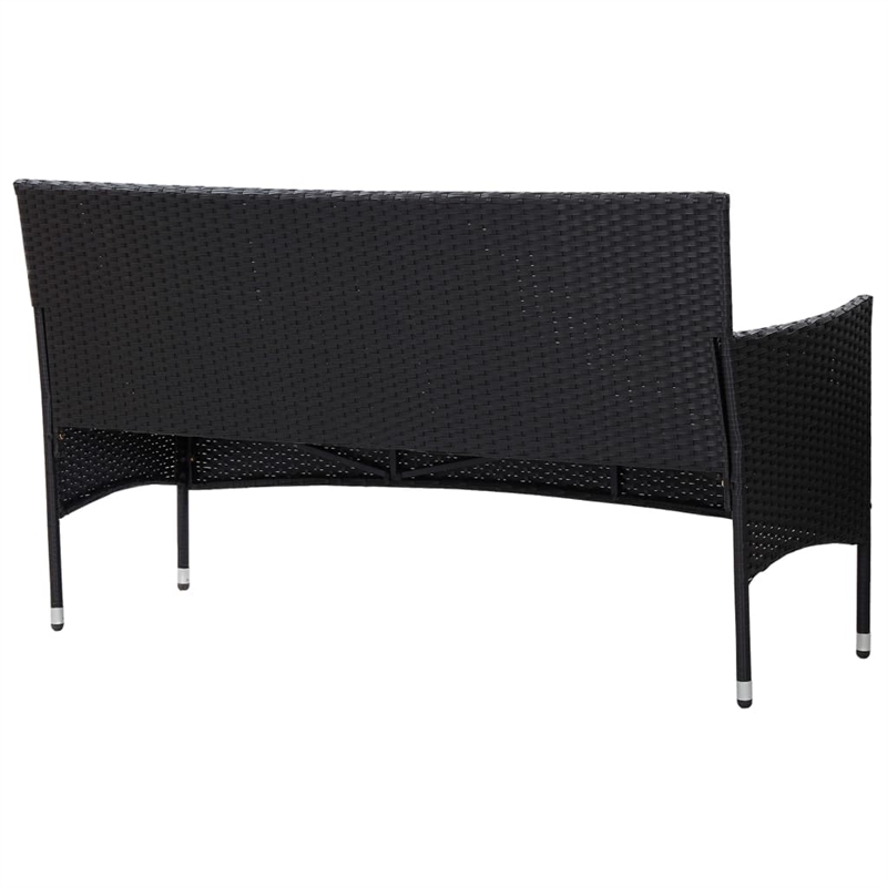 Bowery Hill 3-Seater Poly Rattan Patio Sofa With Cushions in Black