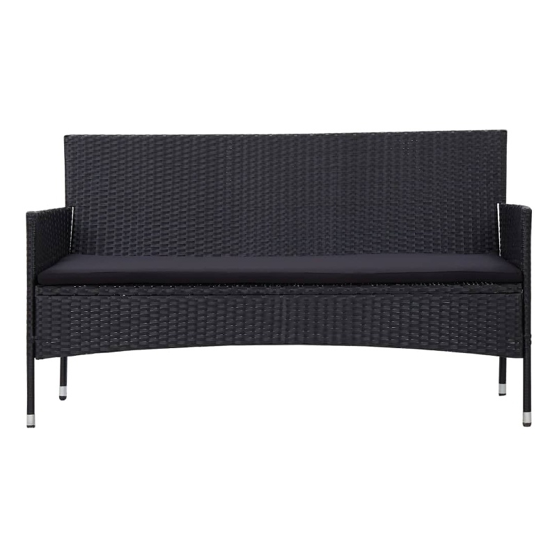 Bowery Hill 3-Seater Poly Rattan Patio Sofa With Cushions in Black