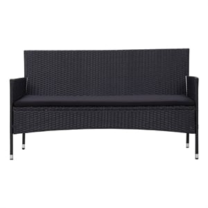 Bowery Hill 3-Seater Poly Rattan Patio Sofa With Cushions in Black