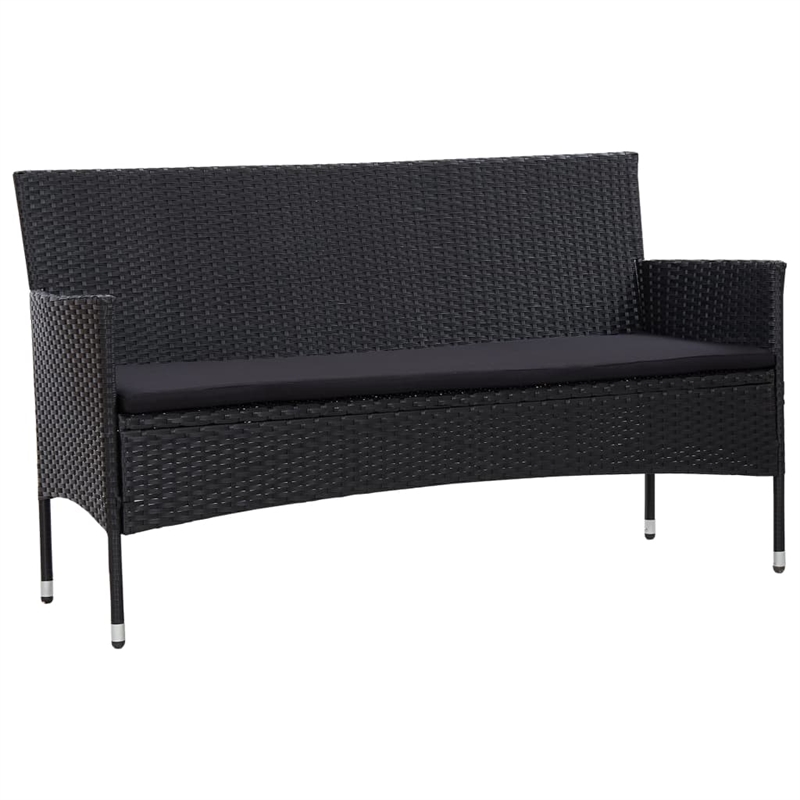 Bowery Hill 3-Seater Poly Rattan Patio Sofa With Cushions in Black