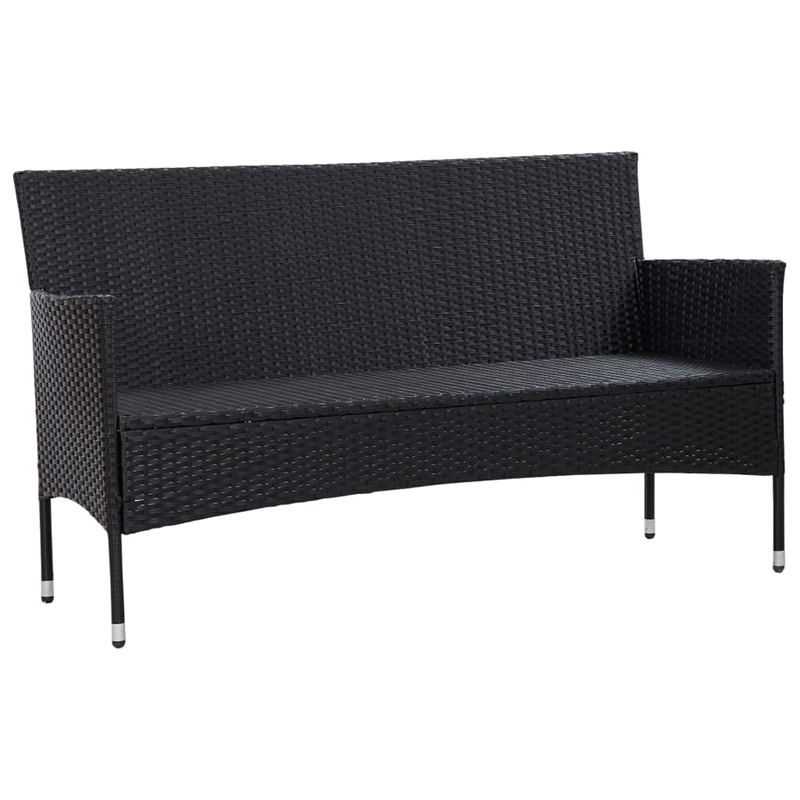 Bowery Hill 3-Seater Poly Rattan Patio Sofa With Cushions in Black