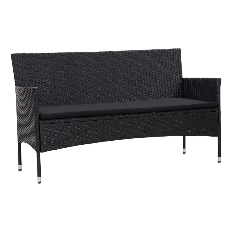 Bowery Hill 3-Seater Poly Rattan Patio Sofa With Cushions in Black