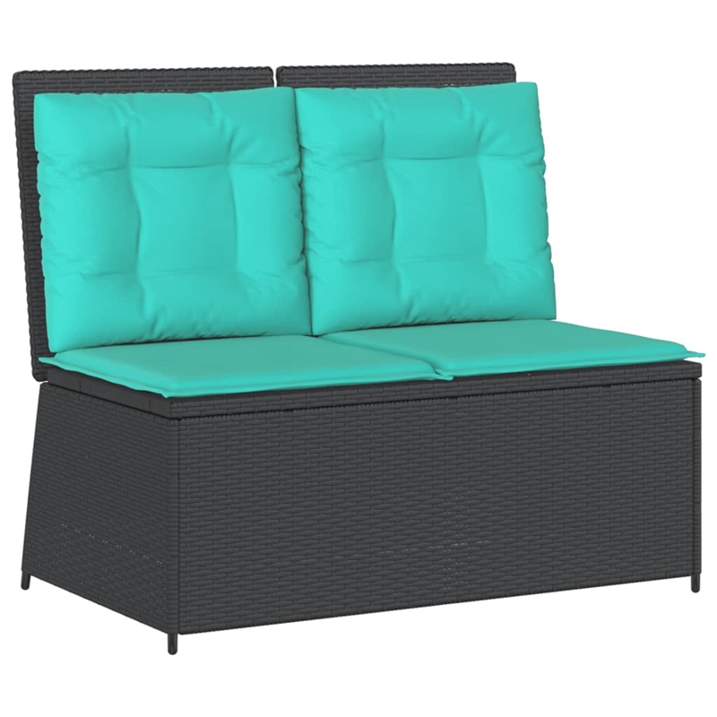 Bowery Hill Poly Rattan Reclining Patio Bench in Black And Turquoise