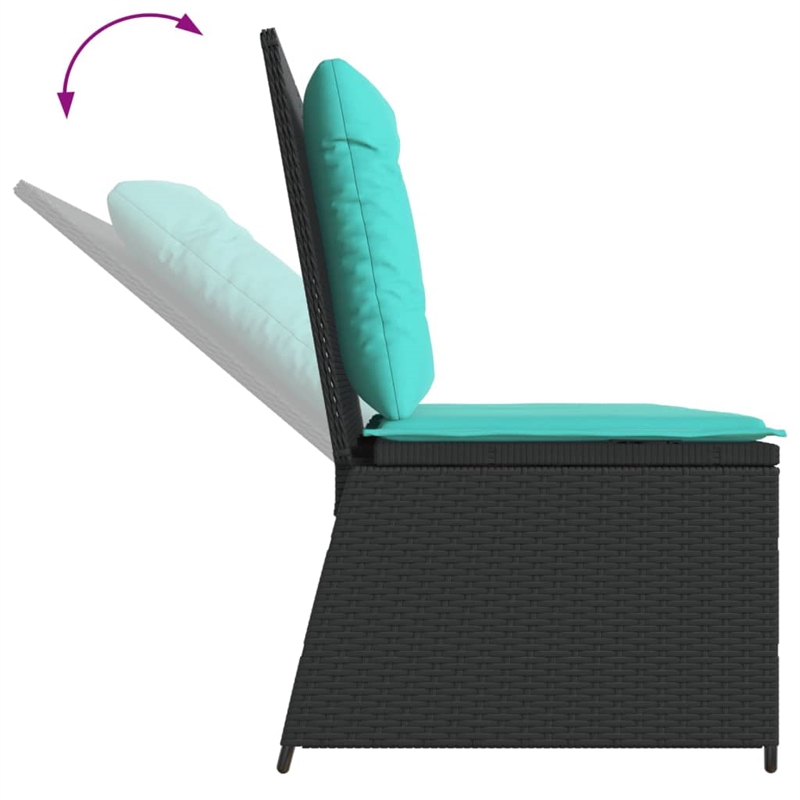 Bowery Hill Poly Rattan Reclining Patio Bench in Black And Turquoise