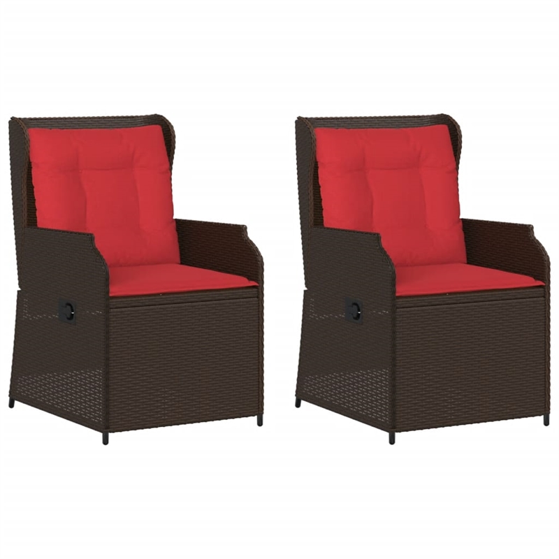 Bowery Hill Contemporary Reclining Patio Chair Set of 2 in Brown And Red