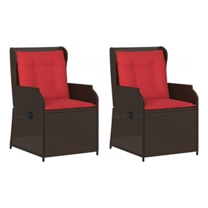 Bowery Hill Contemporary Reclining Patio Chair Set of 2 in Brown And Red