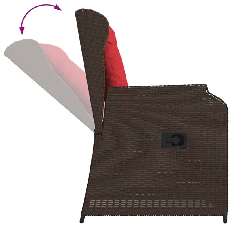 Bowery Hill Contemporary Reclining Patio Chair Set of 2 in Brown And Red