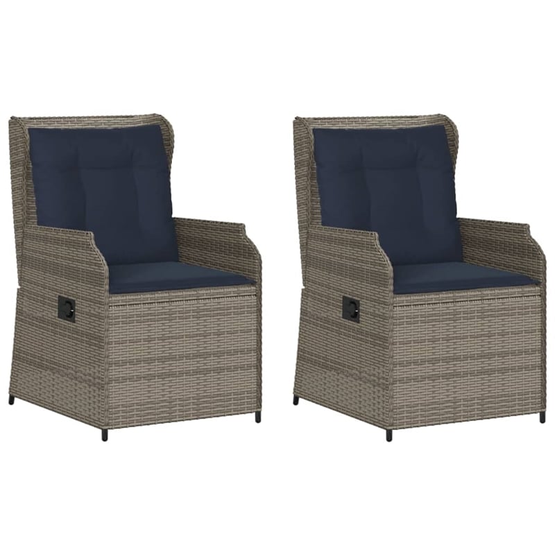 Bowery Hill Reclining Patio Chair Set of 2 Medium PE Rattan in Gray