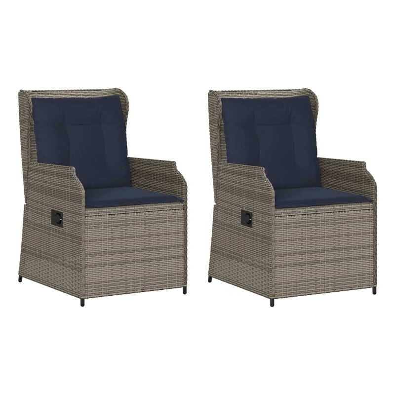 Bowery Hill Reclining Patio Chair Set of 2 Medium PE Rattan in Gray
