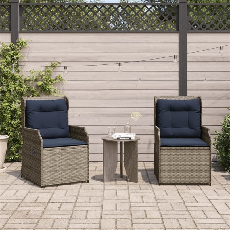 Bowery Hill Reclining Patio Chair Set of 2 Medium PE Rattan in Gray