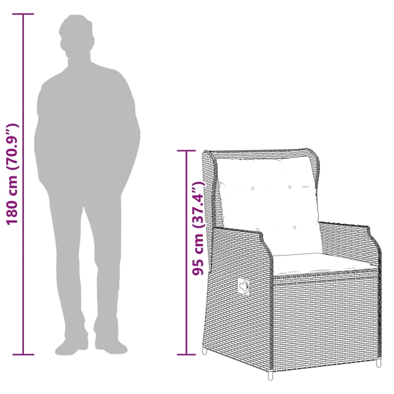 Bowery Hill Reclining Patio Chair Set of 2 Medium PE Rattan in Gray