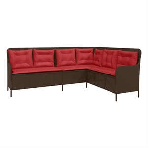 Bowery Hill Rattan & Powder-Coated Steel & Polyester Patio Sofa - Brown & Red
