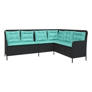 Bowery Hill Contemporary Poly Rattan Patio Sofa in Black And Turquoise