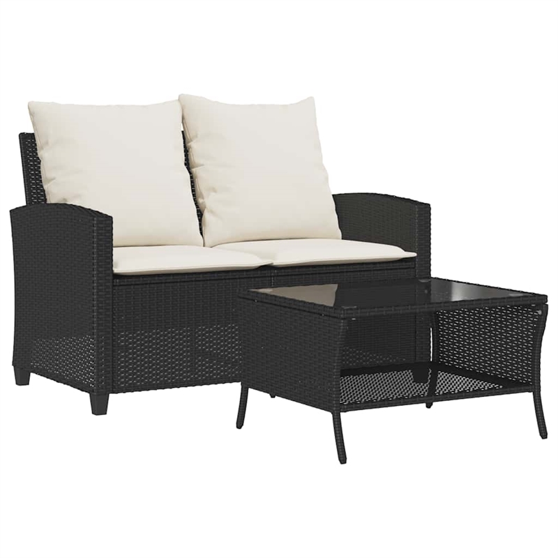 Bowery Hill Medium PE Rattan Garden Sofa With Removable Covers in Black & Cream