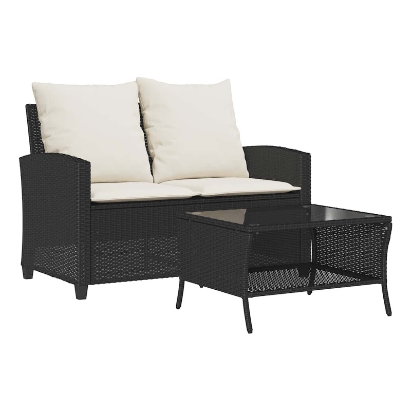 Bowery Hill Medium PE Rattan Garden Sofa With Removable Covers in Black & Cream