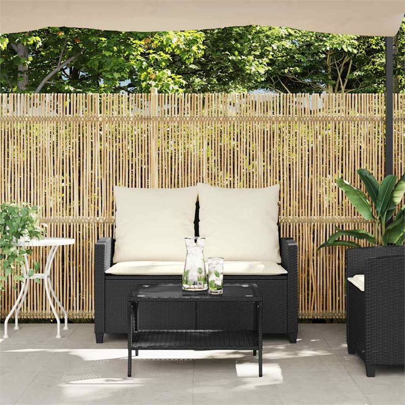 Bowery Hill Medium PE Rattan Garden Sofa With Removable Covers in Black & Cream