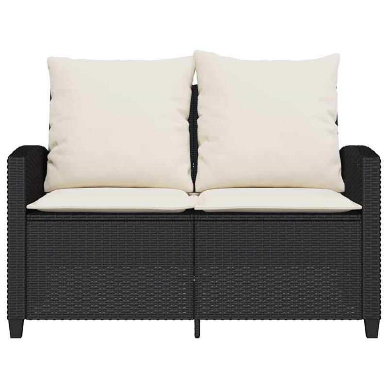 Bowery Hill Medium PE Rattan Garden Sofa With Removable Covers in Black & Cream