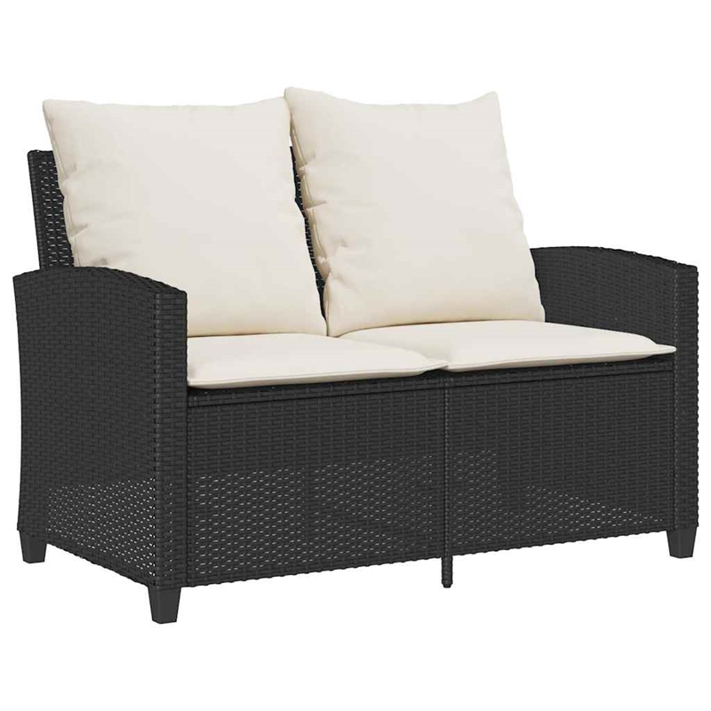 Bowery Hill Medium PE Rattan Garden Sofa With Removable Covers in Black & Cream