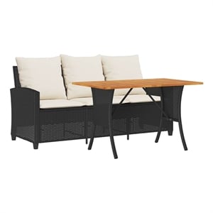 Bowery Hill Contemporary Synthetic Poly Rattan Garden Sofa in Black And Cream