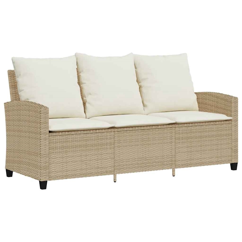 Bowery Hill 3-Seater PE Rattan Garden Sofa With Removable Covers in Beige