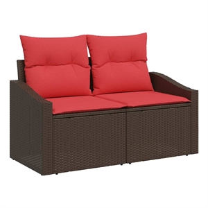 Bowery Hill Contemporary Poly Rattan Garden Sofa With Cushion in Brown