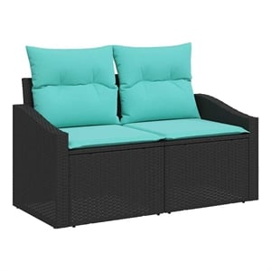 Bowery Hill Contemporary Poly Rattan Garden Sofa With Cushion in Black