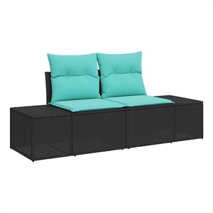 Bowery Hill Contemporary Poly Rattan Garden Sofa With Cushion in Black