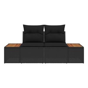 Bowery Hill Contemporary Poly Rattan Garden Sofa With Cushion in Black