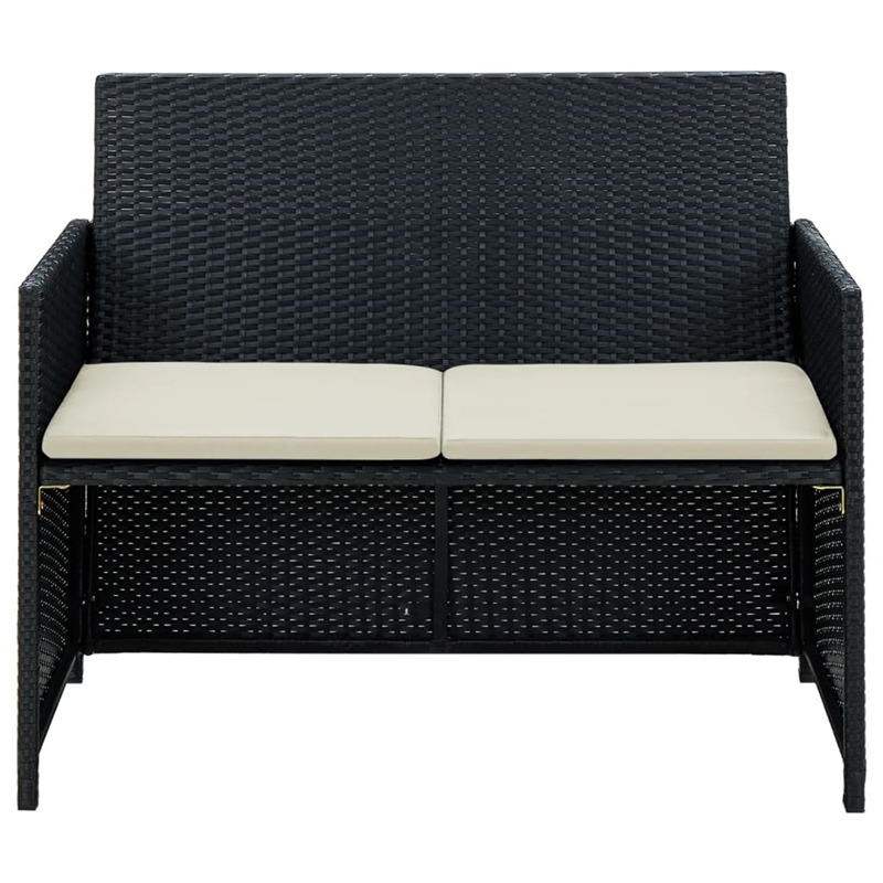 Bowery Hill 2-Seater Poly Rattan & Powder-Coated Steel & Polyester Sofa in Black