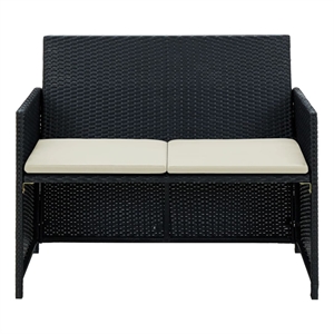 Bowery Hill 2-Seater Poly Rattan & Powder-Coated Steel & Polyester Sofa in Black