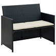 Bowery Hill 2-Seater Poly Rattan & Powder-Coated Steel & Polyester Sofa in Black