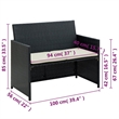 Bowery Hill 2-Seater Poly Rattan & Powder-Coated Steel & Polyester Sofa in Black