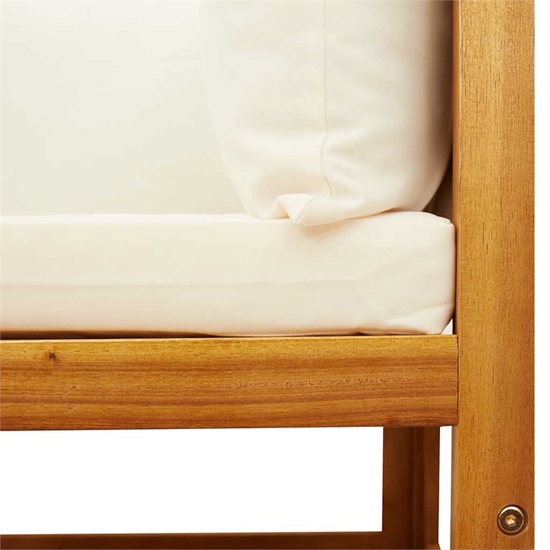 Bowery Hill Contemporary Solid Acacia Wood Garden Sofa in Brown And Cream